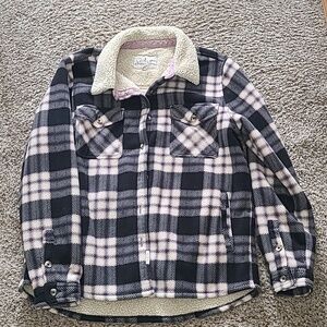 Soho Treads Pink & Black Plaid Sherpa-Lined Button-Down Shirt Jacket